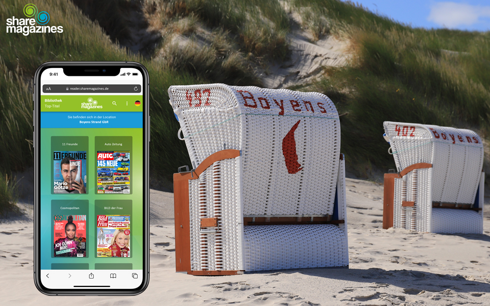 Zeitungen und Magazine digital am Strand lesen – sharemagazines in den Boyens Strandkörben